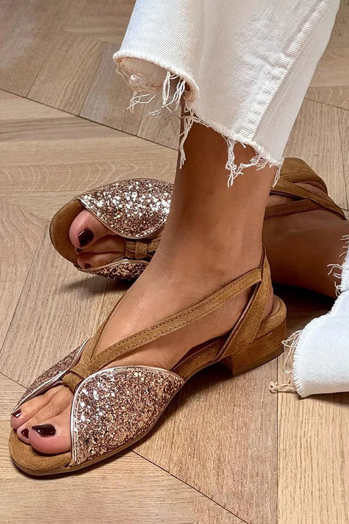 MARTINA | Sandales scintillantes avec paillettes et semelle basse pour un style élégant et confortable
