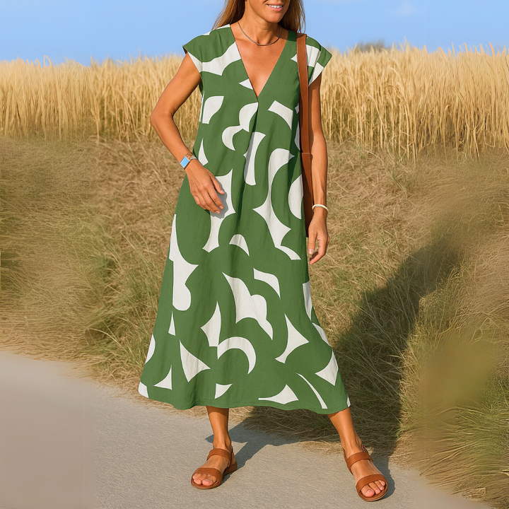 Tirzah | Robe géométrique fluide à décolleté en V