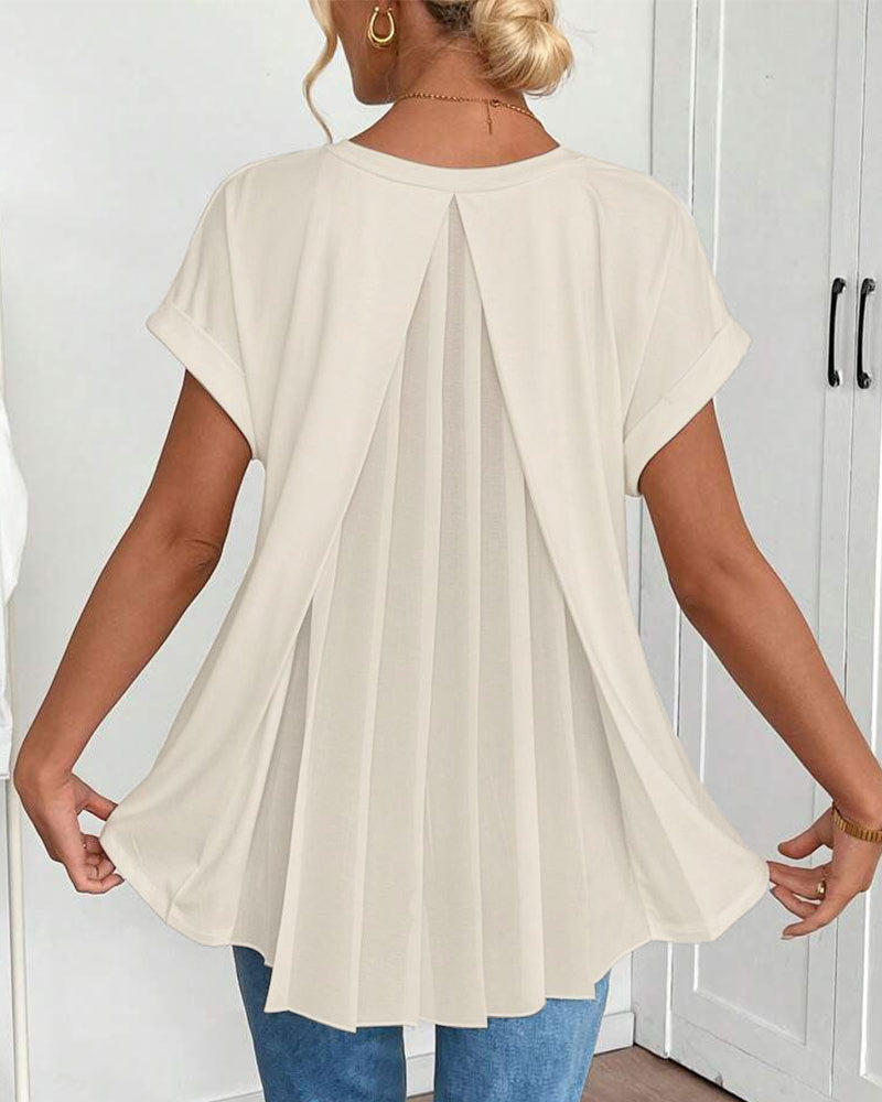 T-shirt à Manches Courtes Couleur Unie Patchwork