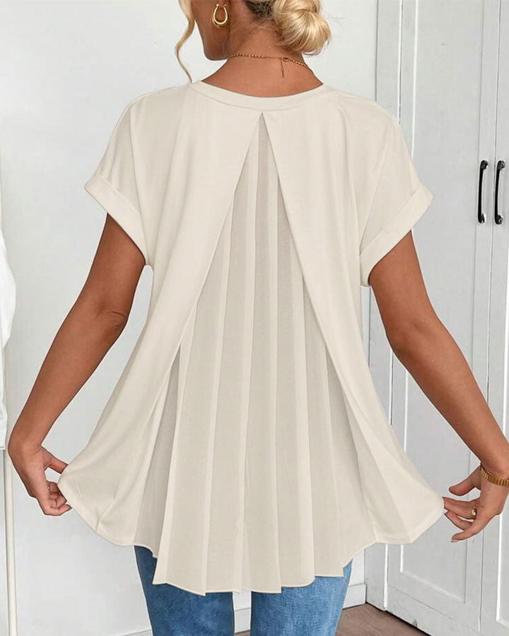 T-shirt à Manches Courtes Couleur Unie Patchwork