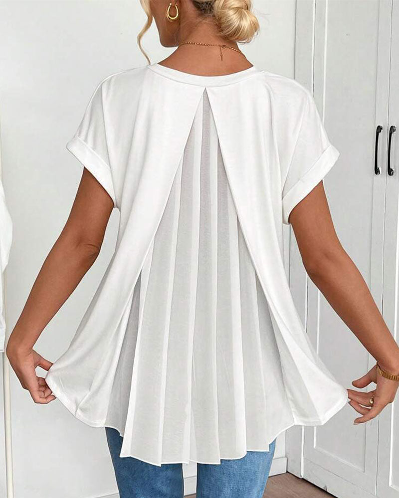 T-shirt à Manches Courtes Couleur Unie Patchwork