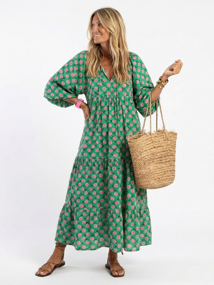 Fiora | Robe Midi avec Décolleté en V et Imprimé Floral
