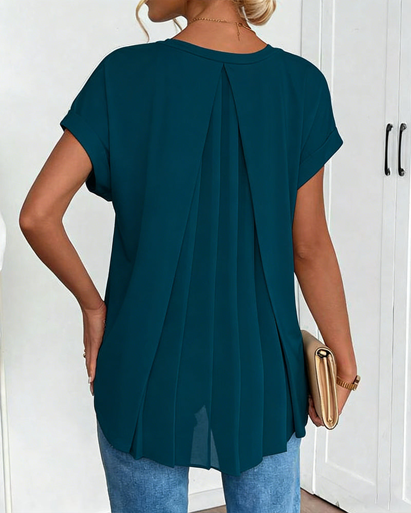 T-shirt à Manches Courtes Couleur Unie Patchwork