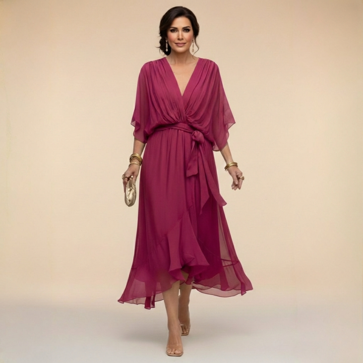 Monica | Robe en chiffon avec décolleté en V