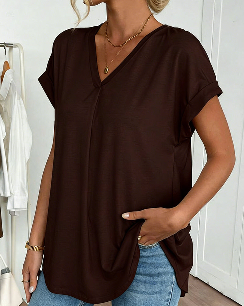 T-shirt à Manches Courtes Couleur Unie Patchwork