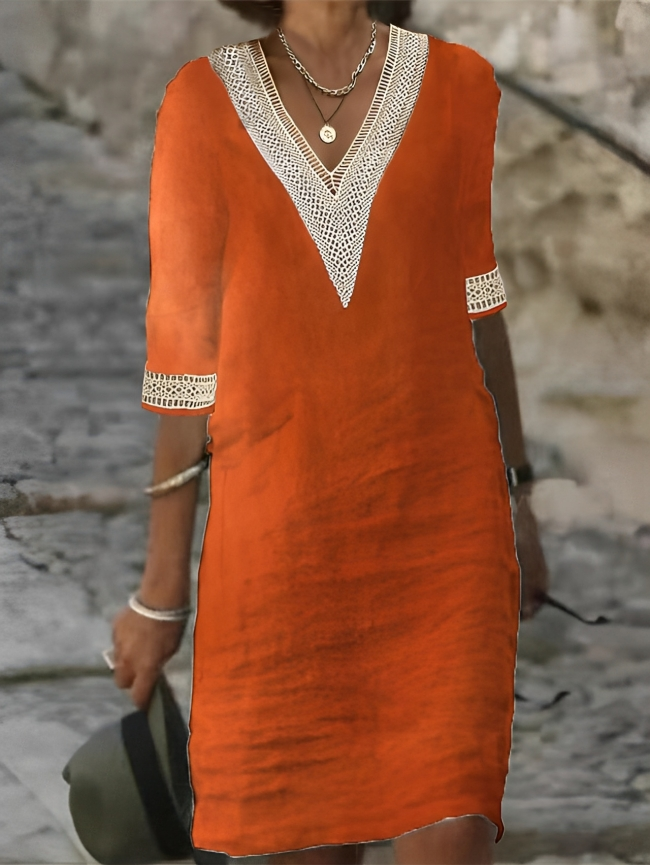 Robe d'été à col en V et détails en crochet pour femmes - Minty