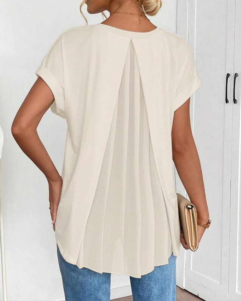 T-shirt à Manches Courtes Couleur Unie Patchwork