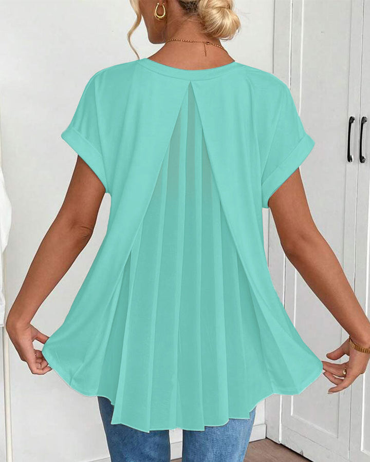 T-shirt à Manches Courtes Couleur Unie Patchwork