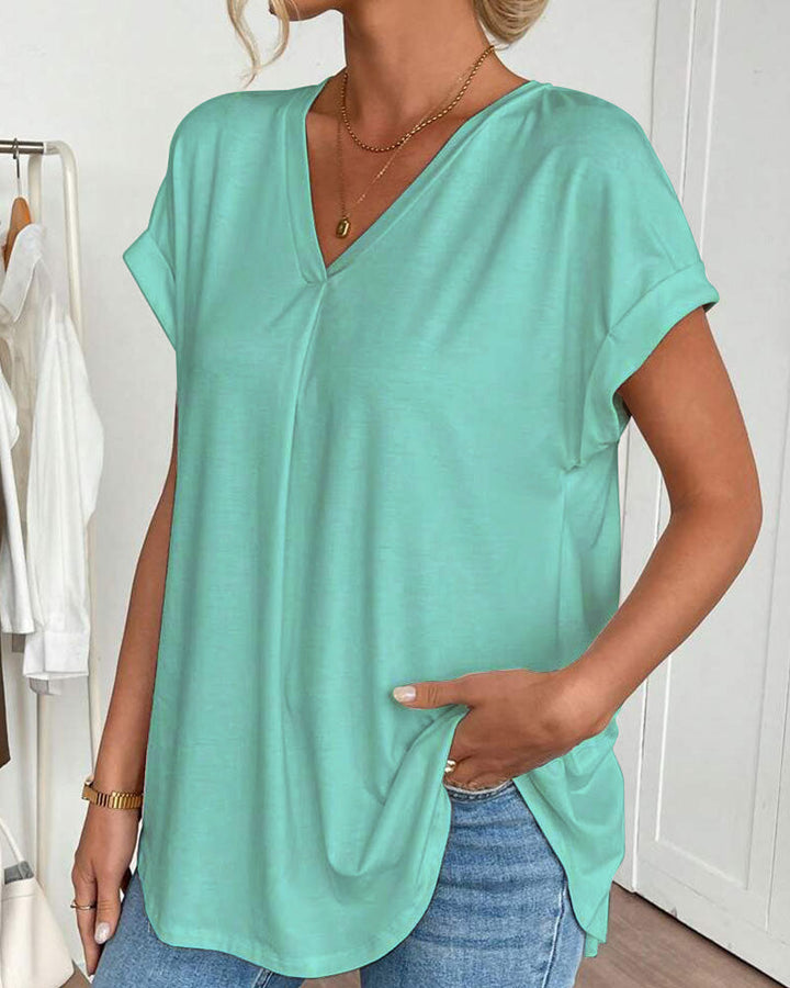 T-shirt à Manches Courtes Couleur Unie Patchwork