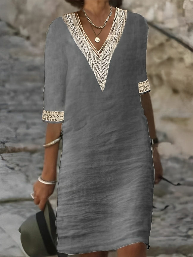 Robe d'été à col en V et détails en crochet pour femmes - Minty