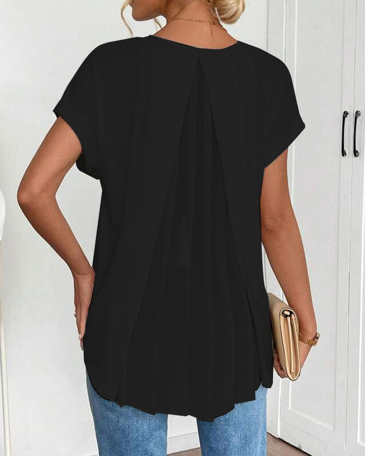 T-shirt à Manches Courtes Couleur Unie Patchwork