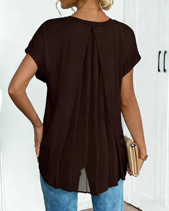 T-shirt à Manches Courtes Couleur Unie Patchwork