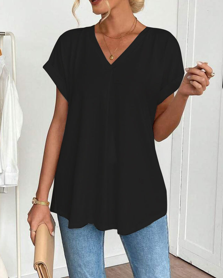 T-shirt à Manches Courtes Couleur Unie Patchwork