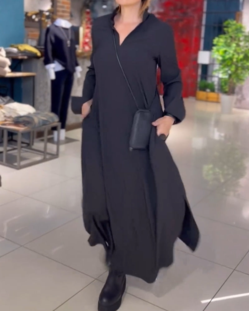 Robe longue ample avec revers et fente latérale