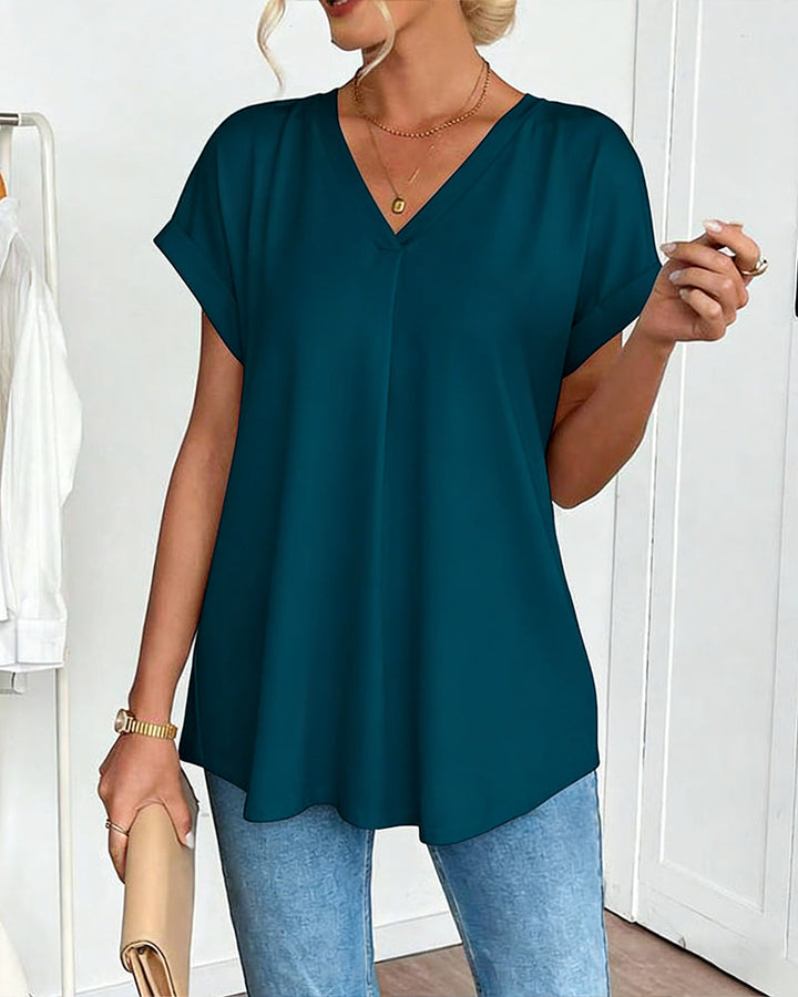 T-shirt à Manches Courtes Couleur Unie Patchwork