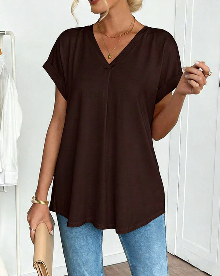 T-shirt à Manches Courtes Couleur Unie Patchwork