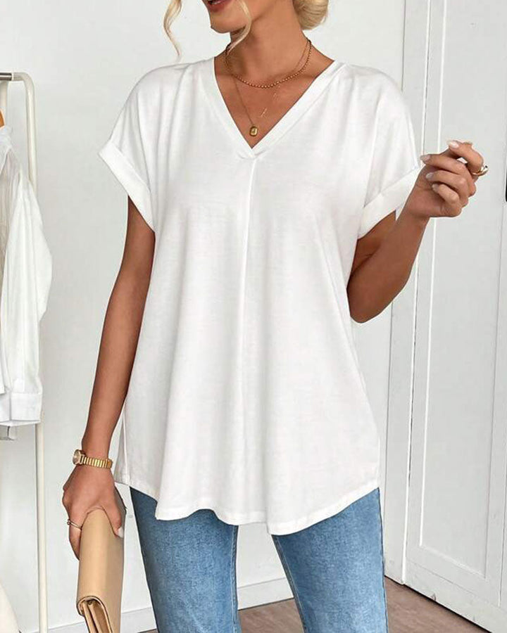 T-shirt à Manches Courtes Couleur Unie Patchwork