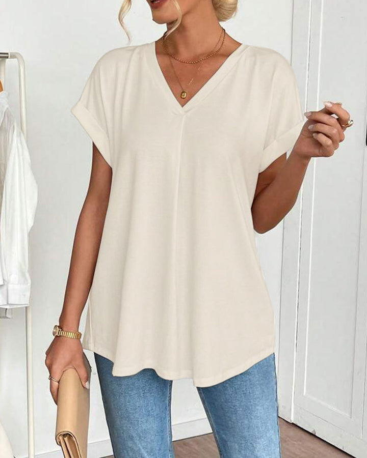 T-shirt à Manches Courtes Couleur Unie Patchwork