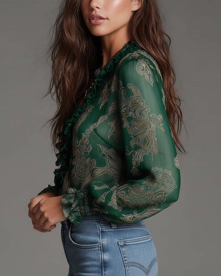 Blouse Alice-Zip Volant Rétro