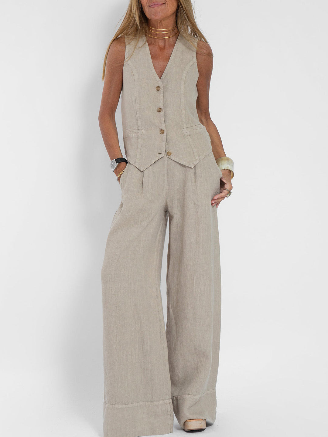 Aira – Ensemble élégant de deux pièces avec gilet et pantalon à jambes larges