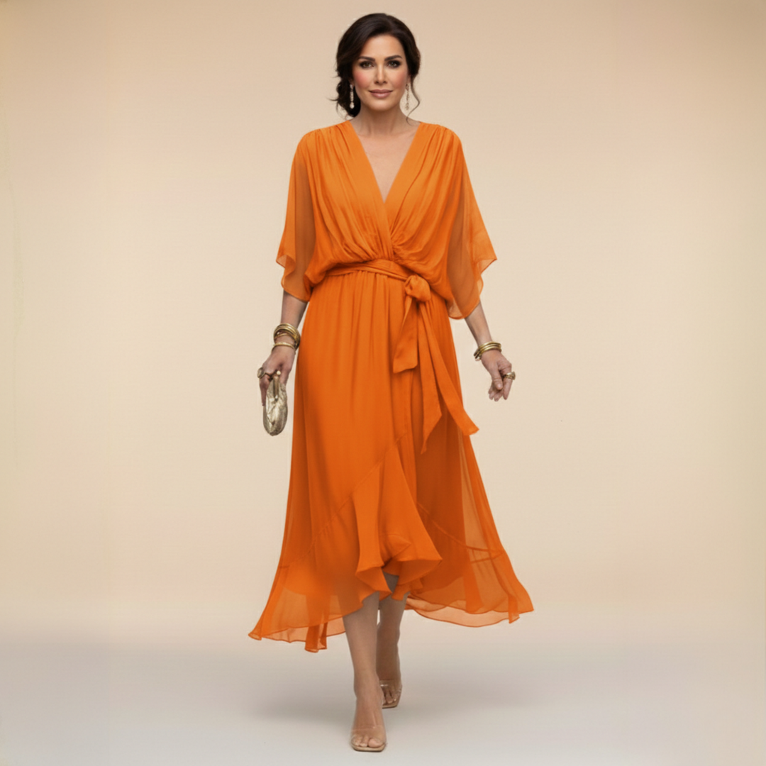 Monica | Robe en chiffon avec décolleté en V