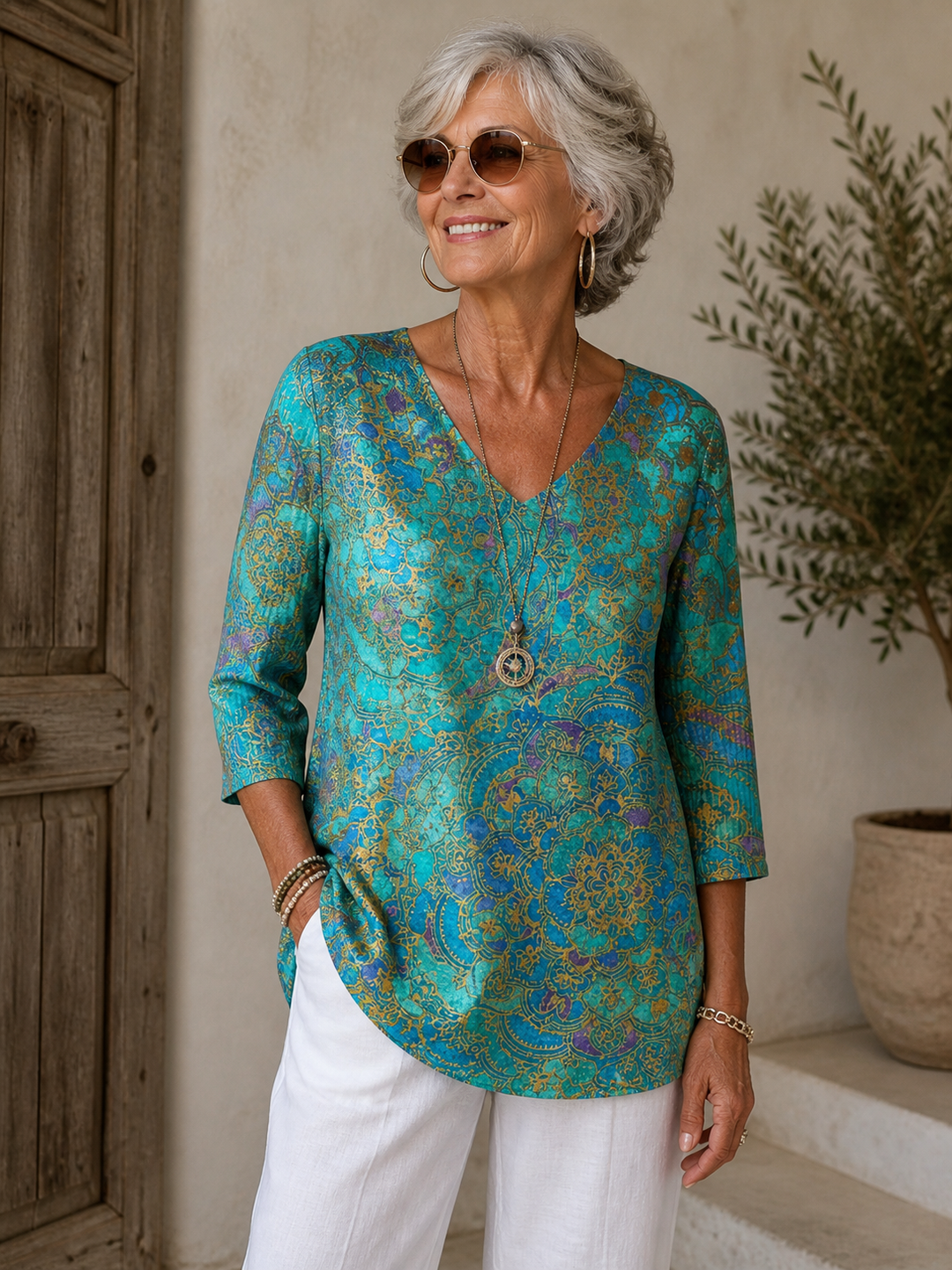 Bérangère™ — Blouse fluide élégante à imprimé raffiné