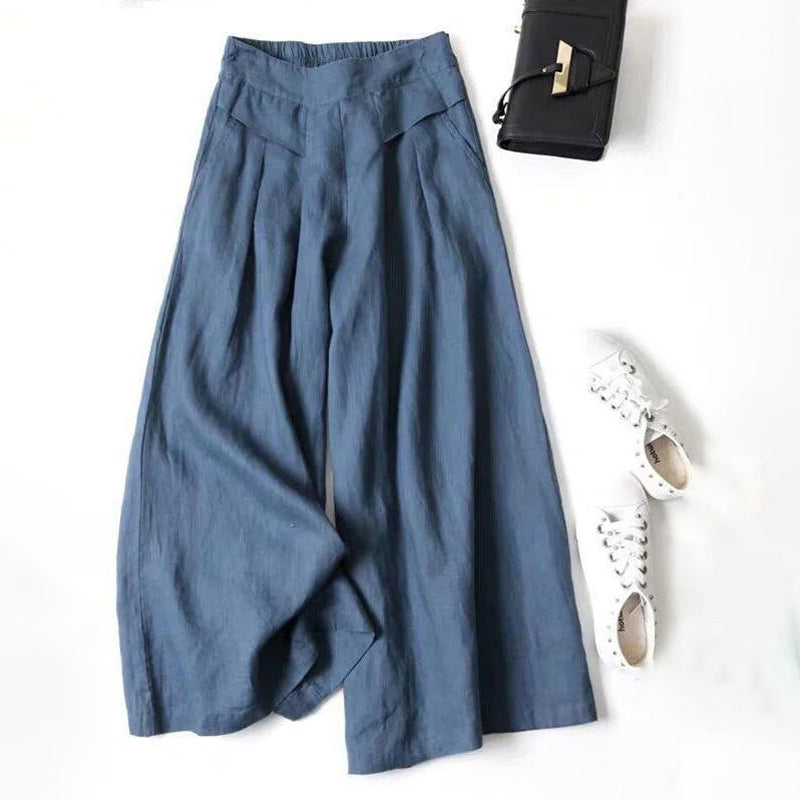 【Coton Et Lin】Pantalon Décontracté À Jambes Larges