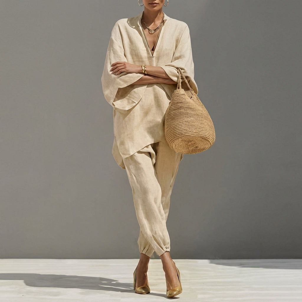 Marina | Ensemble Casual de Deux Pièces avec Col en V pour Femme