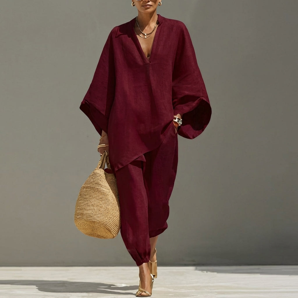 Marina | Ensemble Casual de Deux Pièces avec Col en V pour Femme