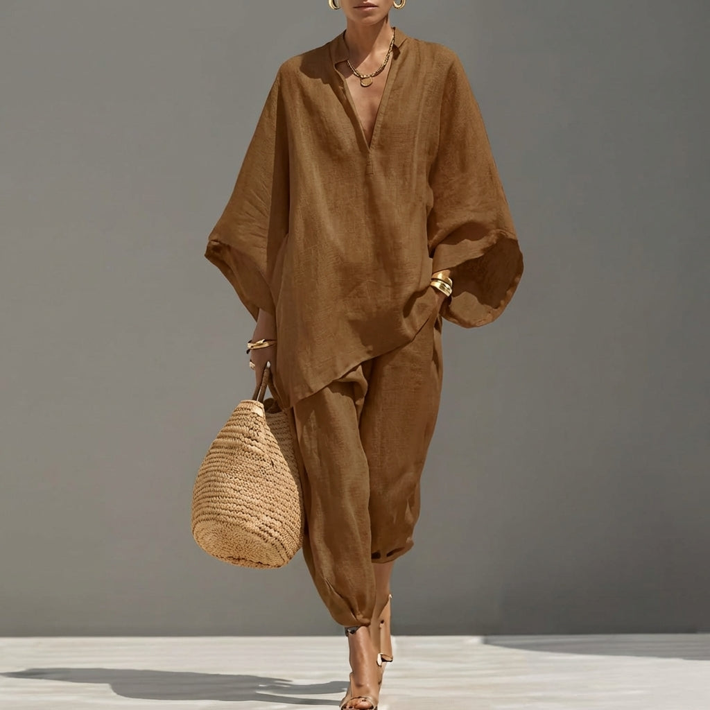 Marina | Ensemble Casual de Deux Pièces avec Col en V pour Femme