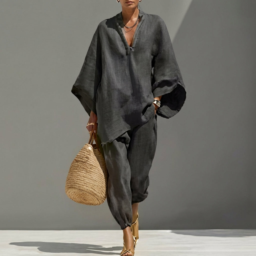 Marina | Ensemble Casual de Deux Pièces avec Col en V pour Femme