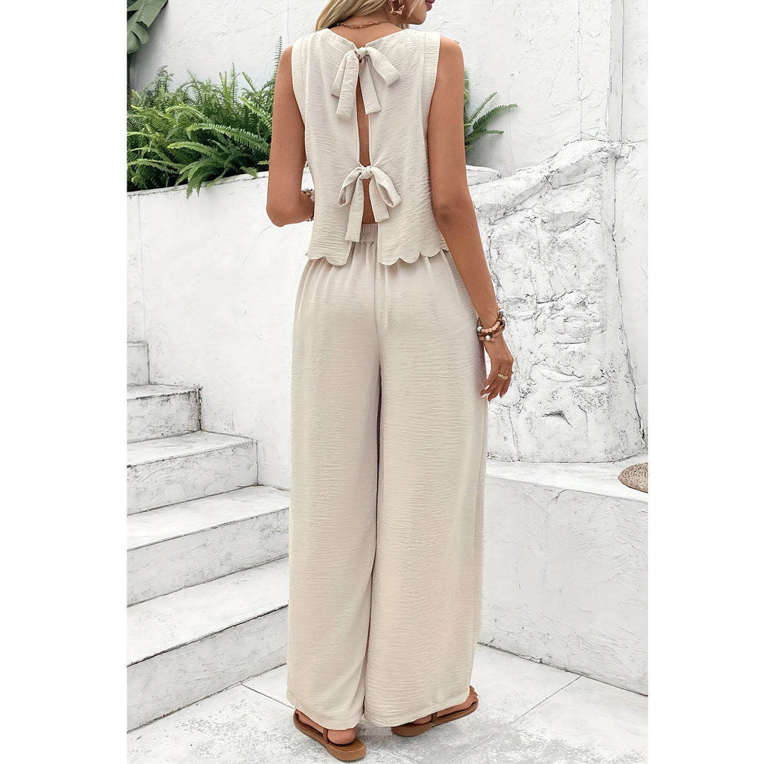Combinaison Élégante à Pantalon Large – Ensemble Chic Sans Manches avec Dos Noué
