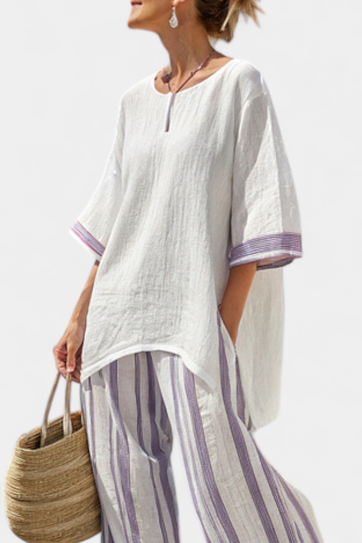 Allegra — T-shirt confortable et pantalons en bambou à rayures