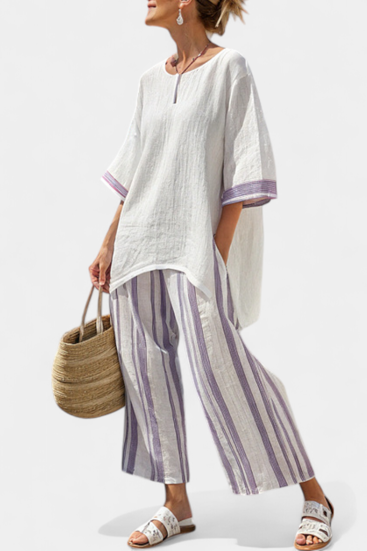 Allegra — T-shirt confortable et pantalons en bambou à rayures