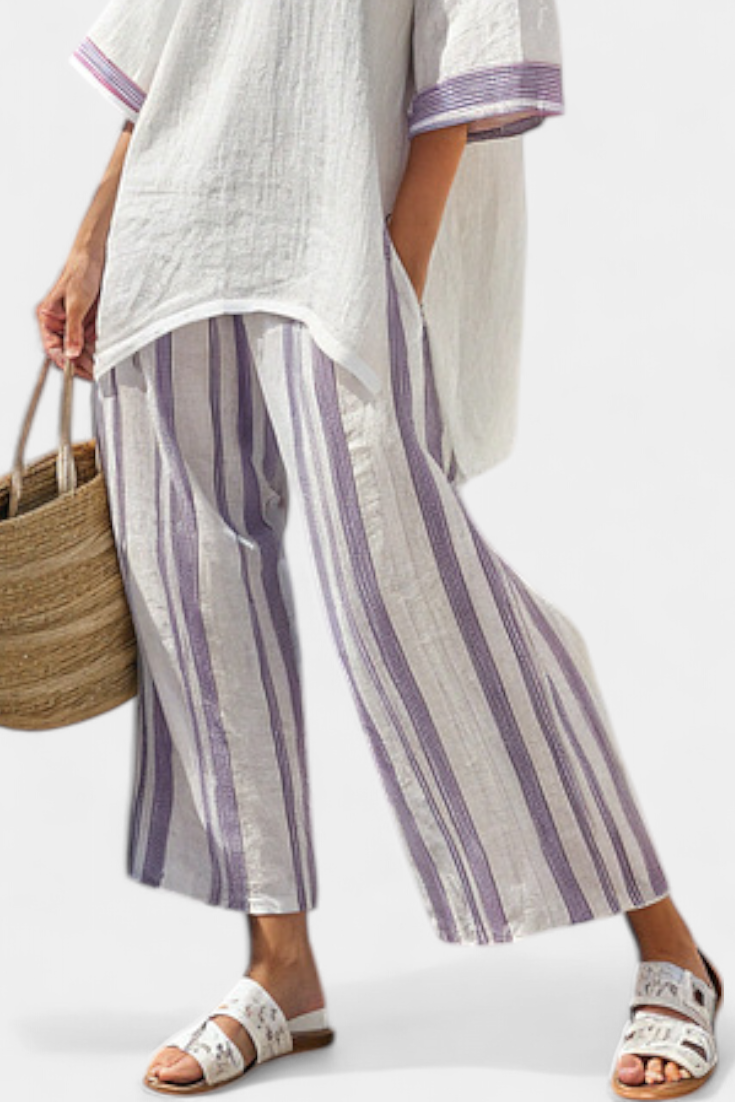 Allegra — T-shirt confortable et pantalons en bambou à rayures
