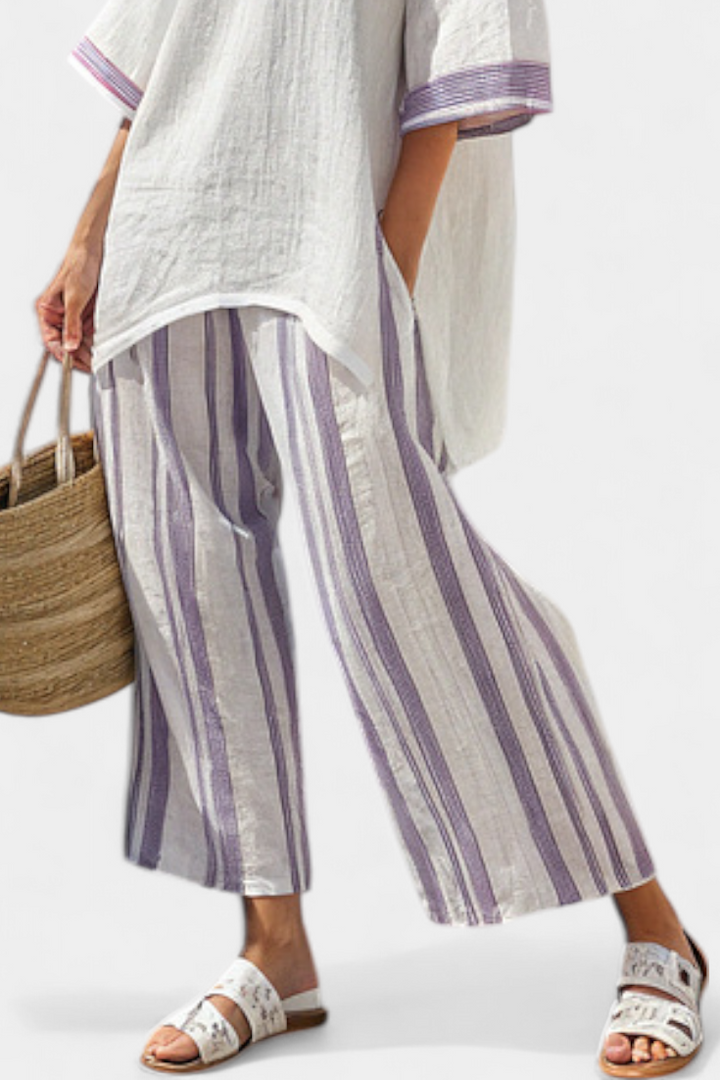 Allegra — T-shirt confortable et pantalons en bambou à rayures