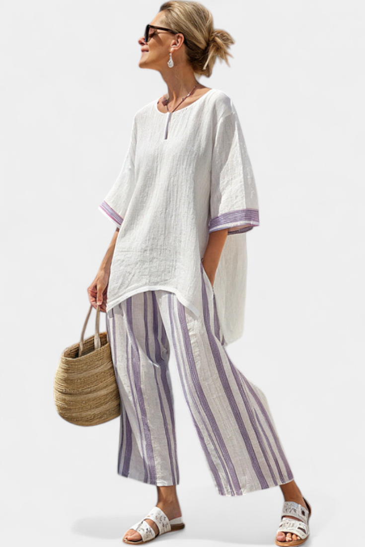 Allegra — T-shirt confortable et pantalons en bambou à rayures