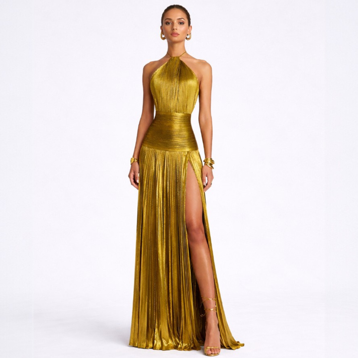 Emma | Robe Halter Ouverte dans le Dos Métallique