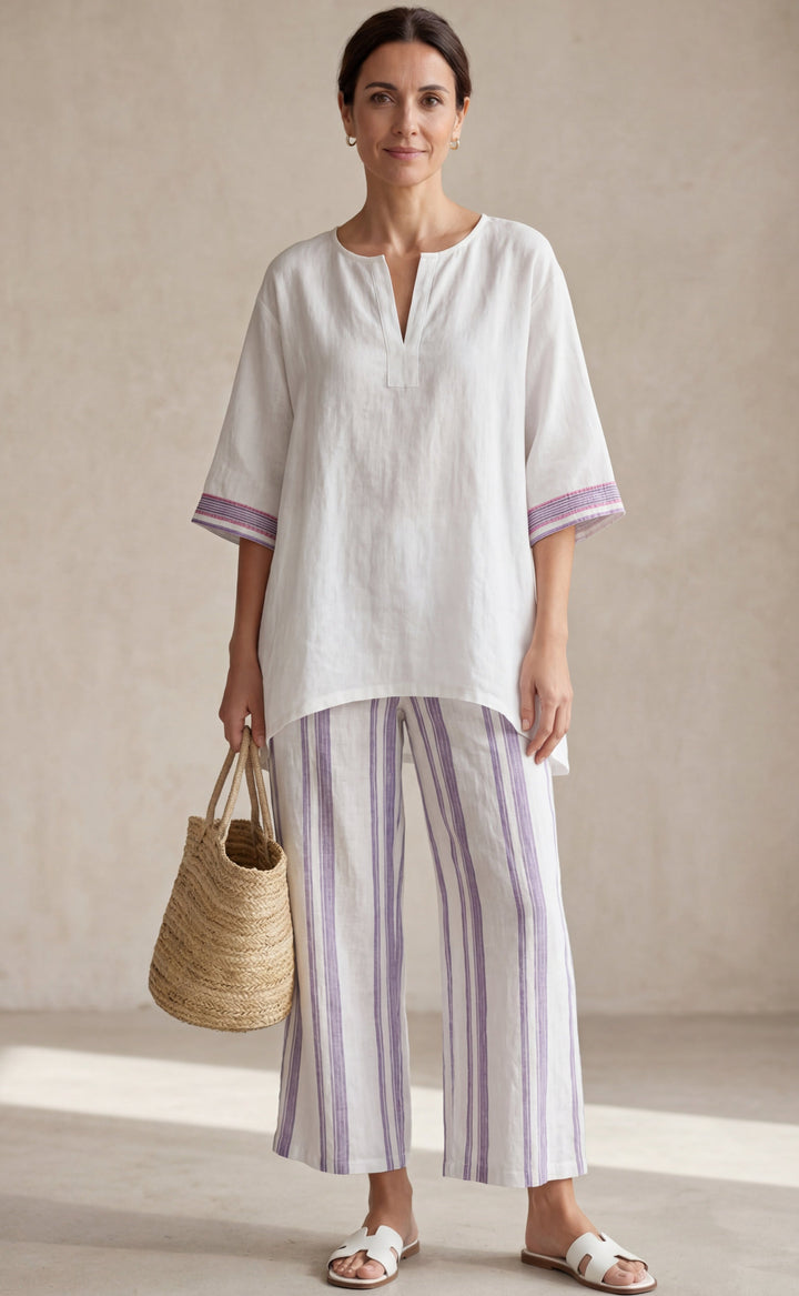 Allegra — T-shirt confortable et pantalons en bambou à rayures