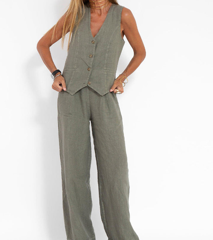 Aira – Ensemble élégant de deux pièces avec gilet et pantalon à jambes larges