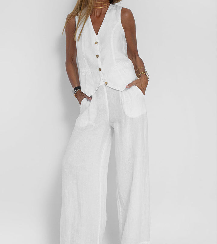 Aira – Ensemble élégant de deux pièces avec gilet et pantalon à jambes larges