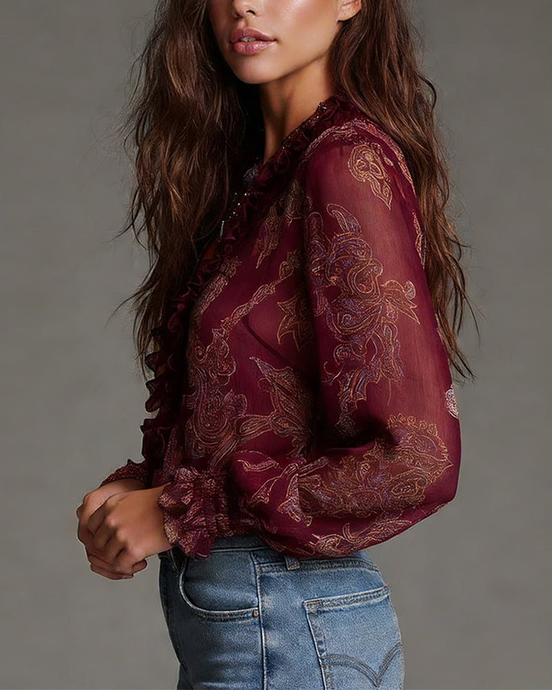 Blouse Alice-Zip Volant Rétro