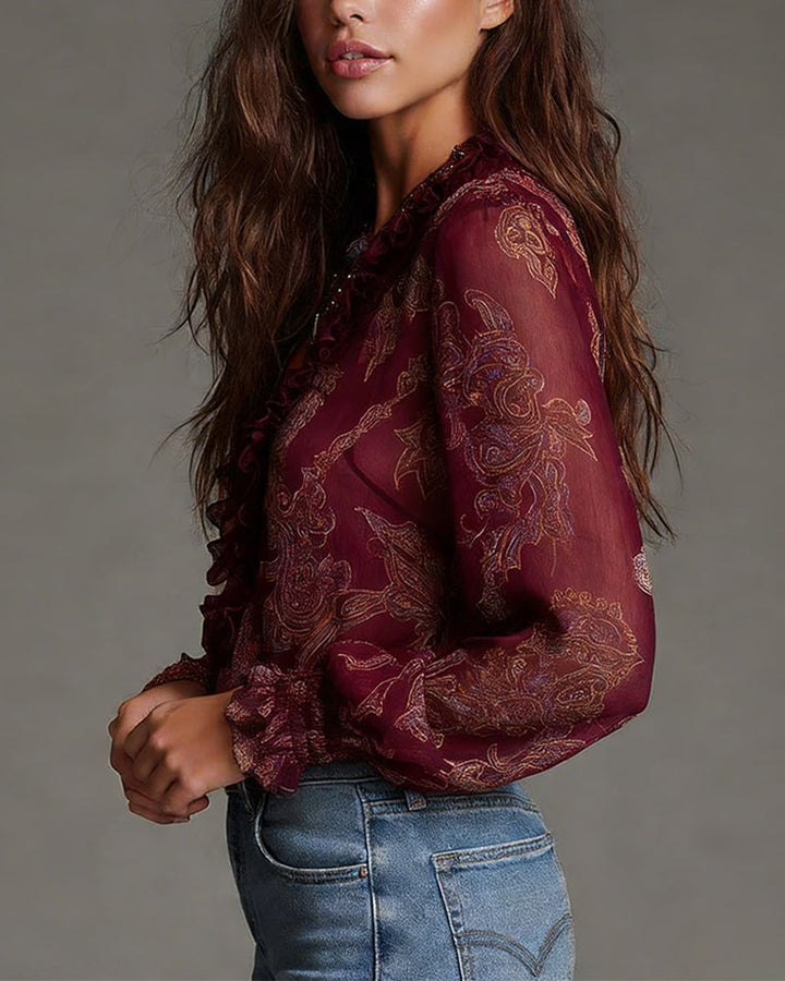 Blouse Alice-Zip Volant Rétro