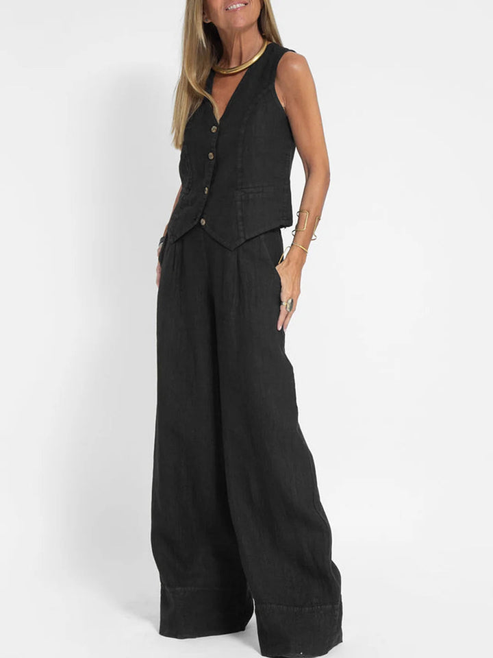 Aira – Ensemble élégant de deux pièces avec gilet et pantalon à jambes larges