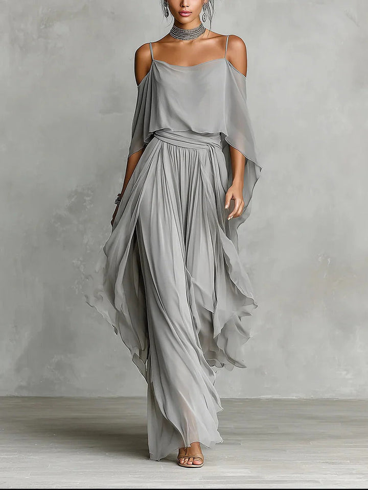 Isabela | Ensemble fluide gris avec top à bretelles et pantalon léger