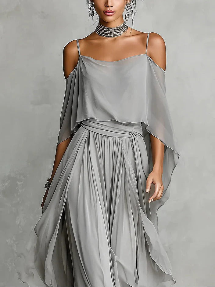 Isabela | Ensemble fluide gris avec top à bretelles et pantalon léger