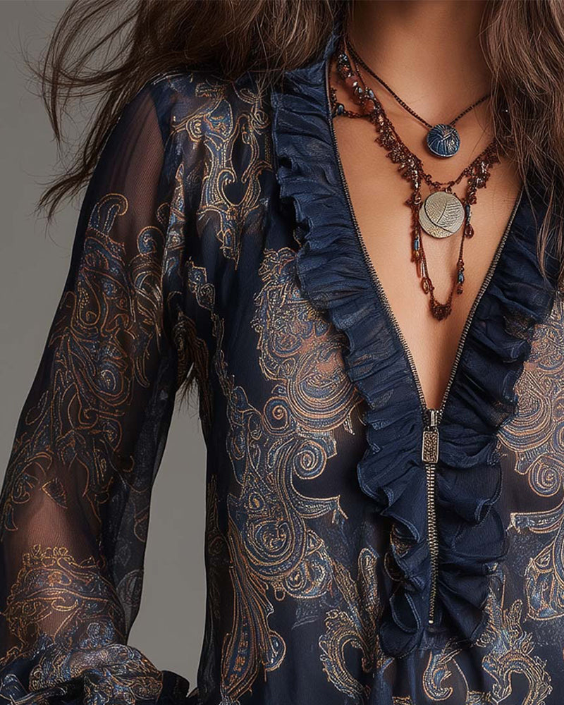 Blouse Alice-Zip Volant Rétro