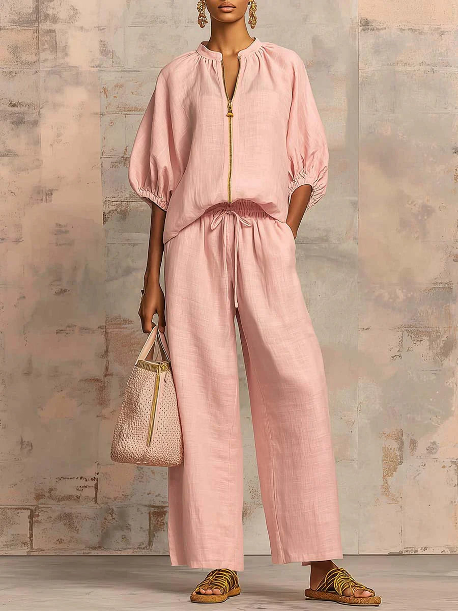 Alba | Ensemble de deux pièces : Chemise décontractée et pantalon à jambe large