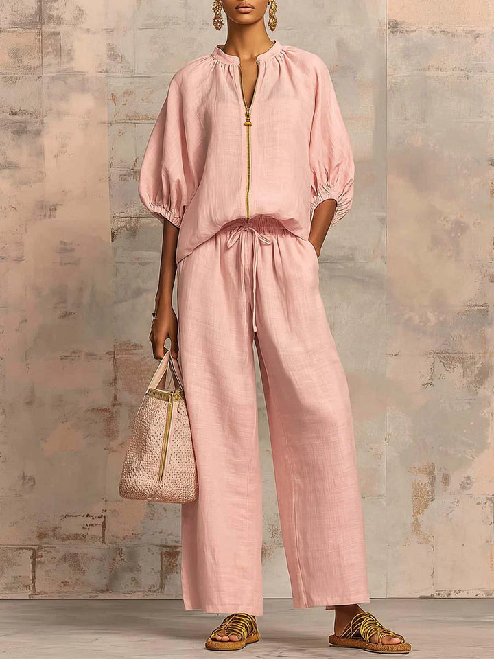 Alba | Ensemble de deux pièces : Chemise décontractée et pantalon à jambe large