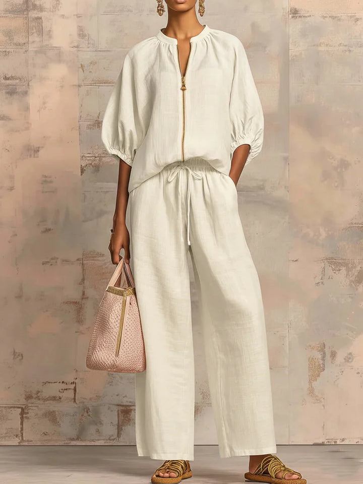 Alba | Ensemble de deux pièces : Chemise décontractée et pantalon à jambe large